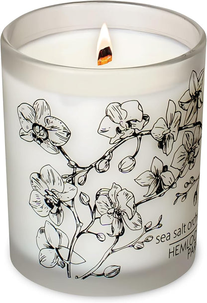 Hemlock Park Frosted Jar Wood Wick Candle Handcrafted with Natural Coconut Wax (Standard 7.2 oz, Sea Salt Orchid)