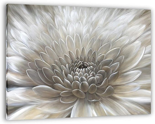 Yihui Arts Wall Art Botanical Pictures Brown and Cream Flowers Oil Painting Floral Artwork on Wrapped Canvas for Living Room Decor
