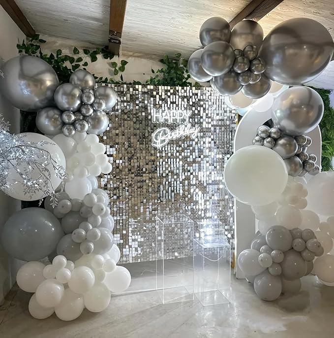 White and Silver Balloons,75PCS 12in and 5in Silver and White Latex Balloons for Birthday, Wedding, New Years Party, Graduation