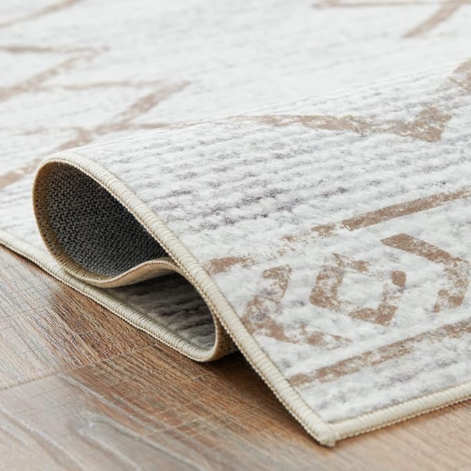 jinchan Moroccan Runner Rug 2x5 - Kitchen Machine Washable Runner Rug Modern Geometric Soft Low-Pile Lightweight Non-Slip Carpet for Entryway Hallway Laundry Room Bedroom Farmhouse (2x5ft, Taupe)