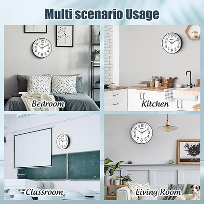 Wall Clock Wall Clocks Silent Non-Ticking Battery Operated Large Easy to Read with Stereoscopic Dial Ultra-Quiet Movement Quartz for Office Classroom School Home Kitchen (10 inches)…