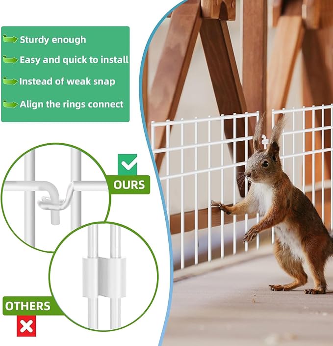 12 Pack Animal Barrier - White Rustproof Metal Fence Border, 13in(H) x12.2ft(L), 1.2in Gap for Dog & Rabbit Prevention