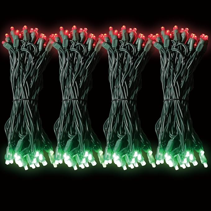 200LED (4pk of 50L) String Lights, LED Christmas Lights, 6" SPACING,Green Wire, Red and Green