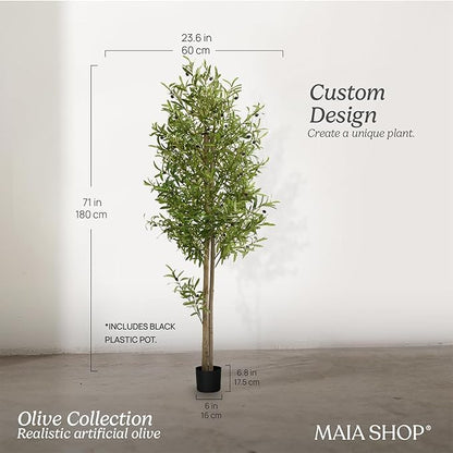 Maia Shop 71in Artificial Olive Tree Plant for House, Apartment or Office – Realistic Fake Indoor Plants for Living Room, Kitchen, Bedroom, Entryway or Bathroom – Faux Greenery for Home Décor