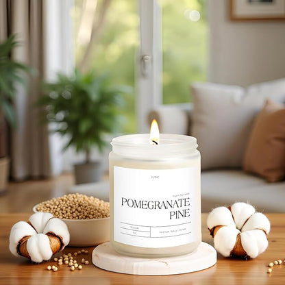 Pomegranate Pine Candles for Home Scented, 9oz Natural Soy Aromatherapy Non Toxic Candles with Essential Oil, Home Fragrance Stress Relief & Meditation Jar Candles Gifts for Women & Men