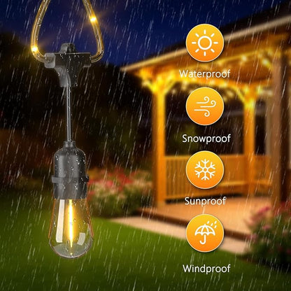 Outdoor String Lights with Lighted Tubing, 24 ft Outside String Lights with 13 (12+1spare) S14 Retro Bulbs & 72-LED Lighted Fairy Tubing, IP65 Waterproof &Connectable LED Light for Patio Bistro