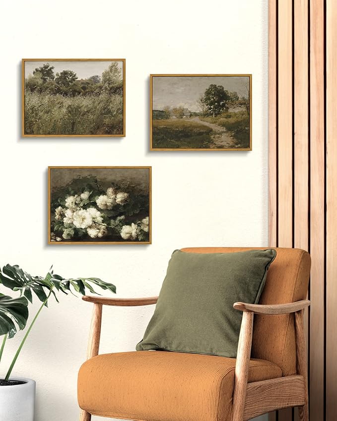 InSimSea Framed Canvas Wall Art Vintage Decor, Canvas Wall Art for Living Room Bedroom Office Bathroom Picture, Vintage Flower Botanical Oil Painting Prints, Home Office Desk Decor, 12"x16"
