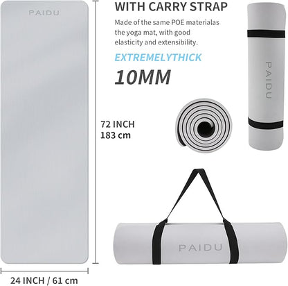Yoga Mat Non Slip Anti-tear,extra thick-2/5 inch（10MM）High Resiliency Professional POE Yoga Mats for Women Men Kids,72"x24"inch,Workout, Yoga, Pilates and Floor Exercise, with Carrier Strap