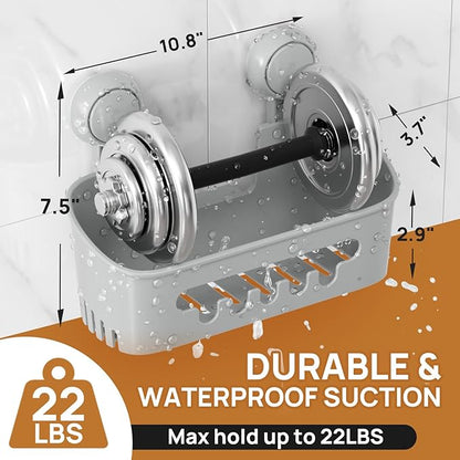 LEVERLOC Shower Caddy Suction Cup, Shower Organizer Removable Bathroom Shelf, Storage Suction Powerful Max Hold 22lbs Bathroom Caddy Waterproof Holder, Gray