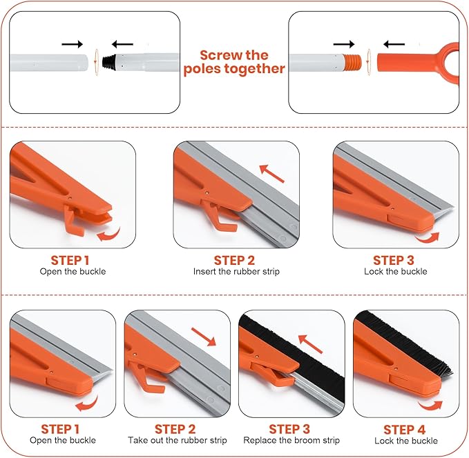 MAVRIZ Air Broom with Removable Rubber Strip and Brush Bristle, Silicone Broom for Indoor Cleaning, Multifunctional Floor Squeegee for Dust, Hair, Liquids
