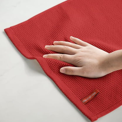 Artoid Mode 100% Cotton Dark Red Waffle Weave Kitchen Dish Cloths, 12x12 Inch Ultra Soft Absorbent Quick Drying Kitchen Dish Towels Set of 6