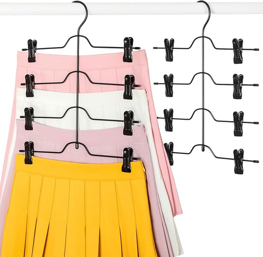 TOPIA HANGER 4 Tier Skirt Hangers for Women, Pants Hanger Space Saving with Adjustable Clips, Save 80% More Space, Clip Hanger for Slacks, Trousers, Shorts, Jeans, Towels, 2-Pack, CT73B