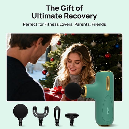 Super Mini Massage Gun Deep Tissue, Muscle Massager with 5-Speed & 4 Heads, Portable Handheld Massager Quiet for Home, Gym, Travel, Office, Gift for Men & Women, Athletes, Green