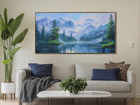 Ardemy Lake Canvas Wall Art for Living Room Large Framed Teal Landscape Pictures Bedroom Wall Decor Textured Misty Forest Scenery Paintings Artwork for Walls Home Office,40"x20"