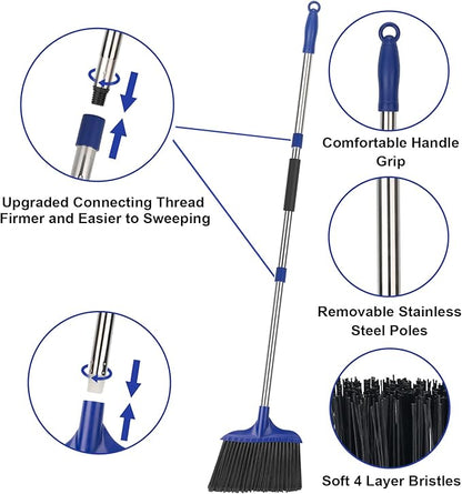 KeFanta 6 Pack Heavy Duty Broom Indoor/Outdoor Commercial Brooms Angle Broom 53 inches for Courtyard Garage Restaurant Lobby Patio Shop Home Kitchen Office Floor