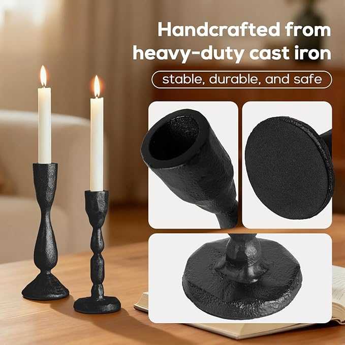 Black Taper Candle Holders Set of 2 Vintage Iron Black Candlestick Holder for Centerpiece Farmhouse Decorative Candlesticks for Wedding Christmas Mantel Dining Table Home Decor