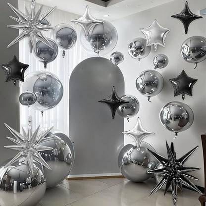 Black Silver Star Balloon,16Pcs Star Foil Balloons Set with 22Inch Explosion Spike Cone Balloons and 10Inch Quadrangle Helium Balloon for Birthday Wedding Baby Shower Party Decorations