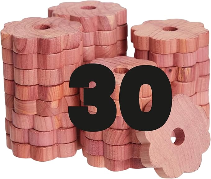 30 Cedar Rings for Clothes Storage - Stop Clothes Damage - 30 Fresh Cedar Rings to Protect Your Clothes