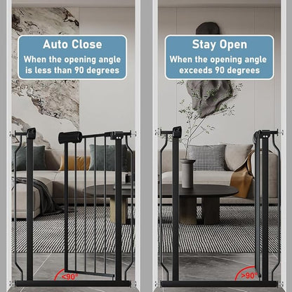 Narrow Baby Gate 24 to 29 Inch Wide Pet Gate Pressure Mounted No Drill Safety Gate Walk Through Metal Child Gate for Kids Stairs or Pets Indoor Black