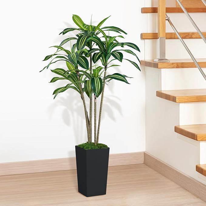 Artificial Dracaena Tree 5FT, Faux Tree with Black Tall Planter, Fake Yucca Tree Tall Faux Plants Indoor, Floor Plant for Home Office Living Room Garden Decor Outdoor, Housewarming Gift