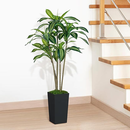 Artificial Dracaena Tree 5FT, Faux Tree with Black Tall Planter, Fake Yucca Tree Tall Faux Plants Indoor, Floor Plant for Home Office Living Room Garden Decor Outdoor, Housewarming Gift