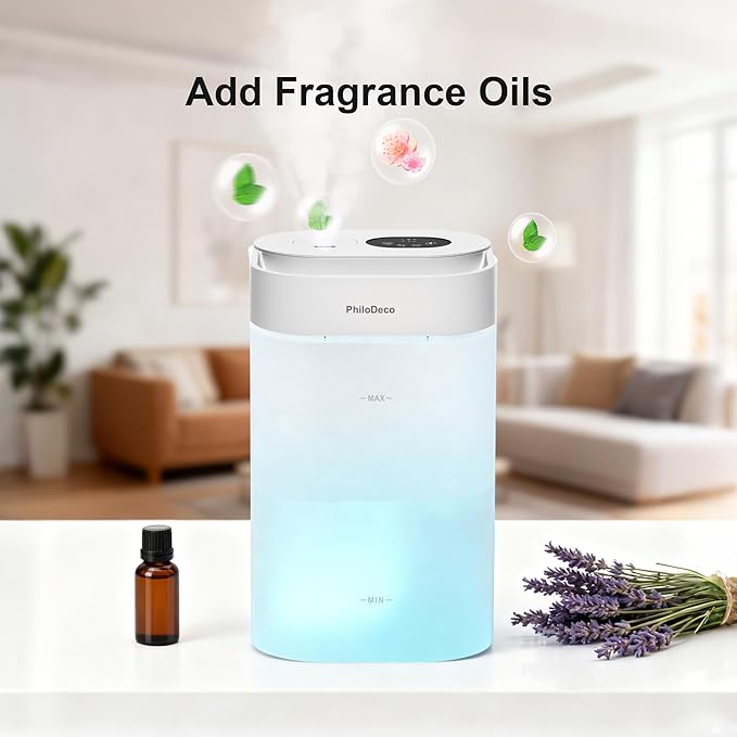 PHILODECO 4.5L Cool Mist Humidifier for Bedroom, Baby Nursery & Plants – Ultrasonic, Silent, with Aroma Diffuser, Multi-Color LED Night Light, Leak-Proof and Easy to Clean