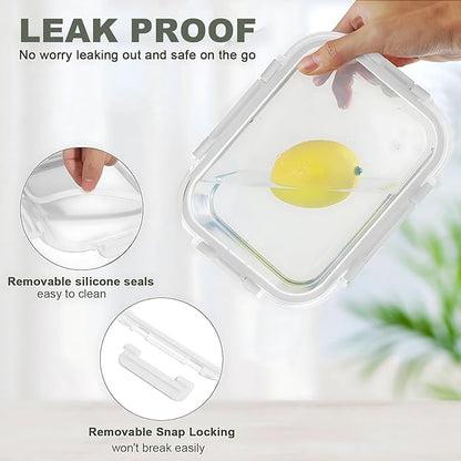 30 Pieces Glass Food Storage Containers Set, Glass Meal Prep Containers Set with Snap Locking Lids, Airtight Glass lunch Containers, Microwave, Oven, Freezer & Dishwasher,White