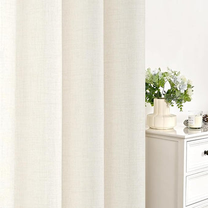 YoungsTex Ivory Linen Curtains 48 Inch Length for Kitchen, Light Filtering Semi Sheer Short Window Drapes Rod Pocket Back Tab Curtain for Cafe Living Room, 2 Panels, 42 X 48 Inch