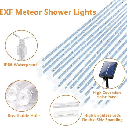 Solar Meteor Shower Lights Outdoor Decorations, Waterproof Christmas Lights Solar Powered, 16 Tubes 384LED Icicle String Light, Snow Cascading Raindrop Light for Tree Party Garden Decor(Red and White)
