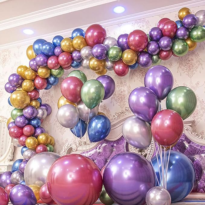 KALOR 12 Inch Metallic Multicolor Balloons, 50 Pcs Latex Helium Metallic Balloons for Kid's Birthday Party, Baby Shower, Wedding, Graduate Party Decorations