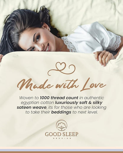 1000 Thread Count Egyptian Cotton Sheets King Size, 4 Pc Luxury Sheets Set, Long Staple 100% Cotton Sheets for King Size Bed, 16" Deep Pocket Hotel Style Sheets, Sateen Sheets King, Ivory