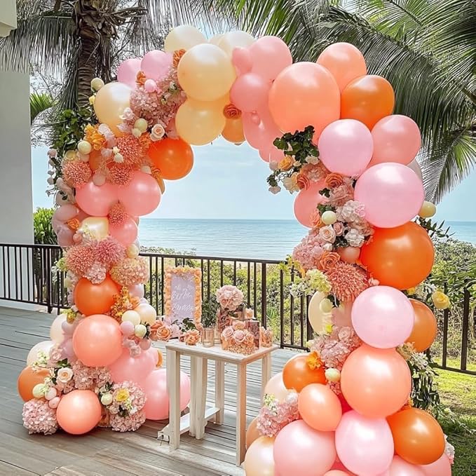 Pink Orange Balloons Double Stuffed Pearl Balloon Arch Latex Rose Light Pink Nude Balloon Garland for Birthday Baby Shower Wedding Bridal Shower Fall Party Home Decoration