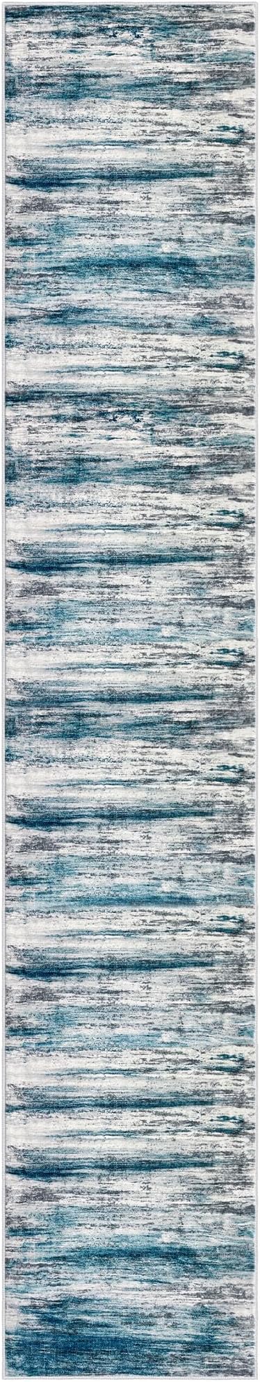 KOZYFLY Modern Abstract Hallway Runner Rug,2.6x14 Washable Rug Runner Non-Slip Soft Striped Kitchen Runner Rugs, Print Blue Carpet Runner for Entryway Bathroom Laundry Room Foyer