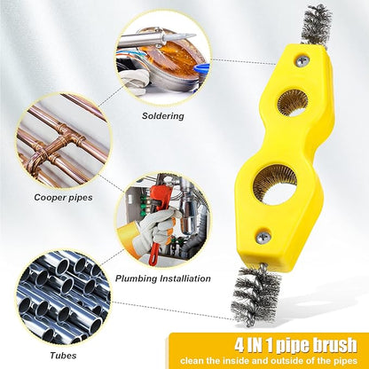 Honoson 4 Pieces Copper Pipe Cleaner 4 in 1 Copper Tubing Brush Pipe Cleans Inside Outside Thread Cleaner Plumber Brush Cleans Tool for Plumbing Installation Soldering Brazing(Yellow)
