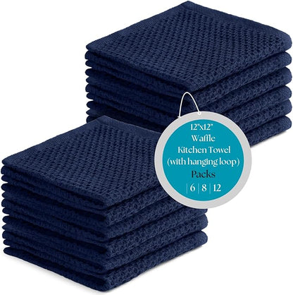 Premium 100% Cotton Waffle Weave Dish Cloths (12x12, 12 Pc) – Honeycomb, Ultra Soft, Scratch-Free & Superb Absorbent Best Dish Cloth, Dish Rags - Blue