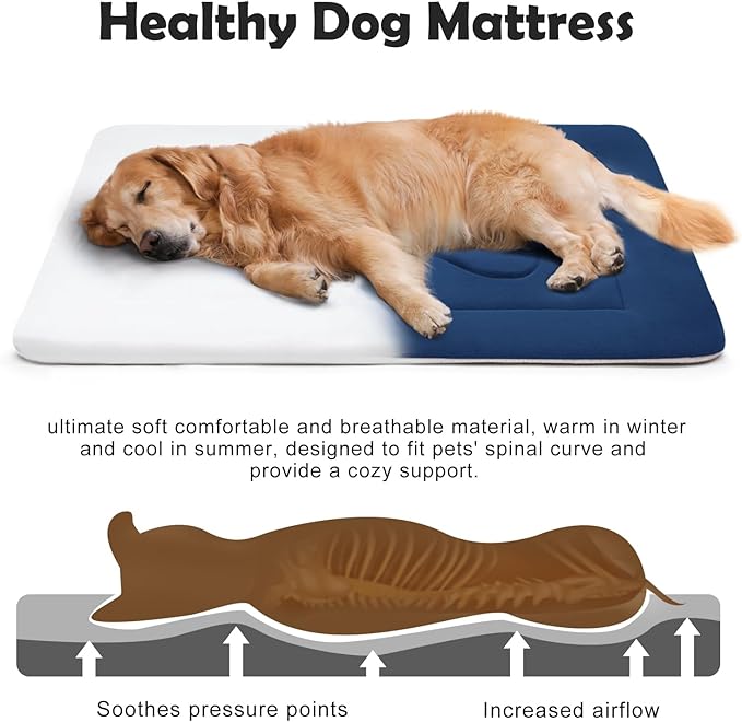 JoicyCo Dog Bed Soft Dog Crate Pad Mat for Medium/Large Dogs 36 in Non-Slip Bottom Washable Dog Sleeping Mattress Pet Beds Cat Beds Kennel Pads, Dark Blue