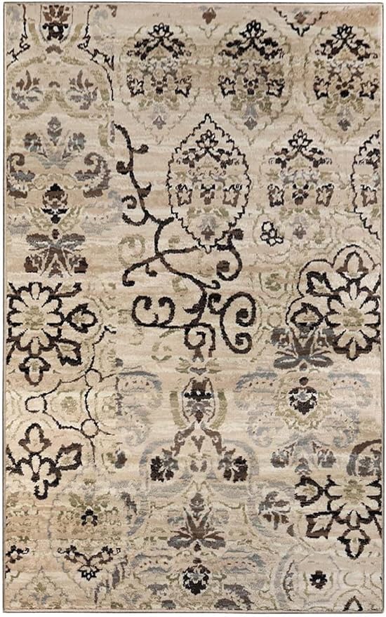 Superior Indoor Area Rug, Jute Backed, Perfect for Entryway, Office, Living/Dining Room, Bedroom, Kitchen, Hardwood Floor, Modern Floral Decor, Caldwell Collection, 6' x 9', Brown Beige