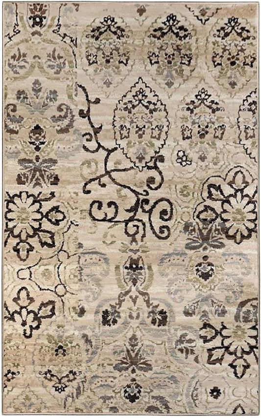 Superior Indoor Area Rug, Jute Backed, Perfect for Entryway, Office, Living/Dining Room, Bedroom, Kitchen, Hardwood Floor, Modern Floral Decor, Caldwell Collection, 6' x 9', Brown Beige