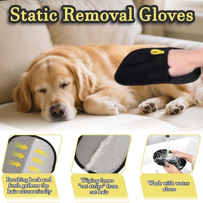 2 Pack Pet Hair Removal Glove, Electrostatic Pet Hair Remover, Washable Reusable Electrostatic Gloves Pet Hair for Sofa, Bed, Carpet, Clothing