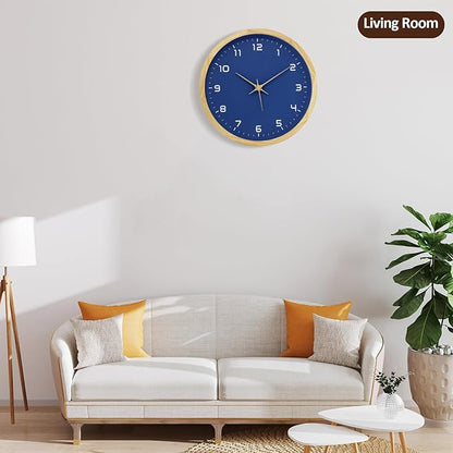MEIRED Wooden Wall Clock 12 Inch Silent Non Ticking Wall Clocks Battery Operated Wood Analog Retro Round Clock Decorative for Kitchen,Home,Living Room,Classroom, Log Blue