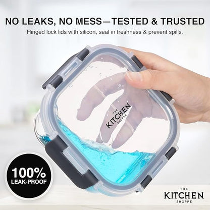 KITCHEN SHOPPE 24-Piece Glass Food Storage Containers with Hinged Lock Lids | Airtight Containers for Meal Prep, Lunch or Leftovers | Oven/Freezer & Dishwasher Safe | Glass Tupperware Set