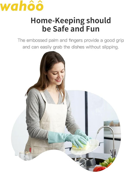 LANON Protection wahoo Skin-Friendly Dishwashing Cleaning Gloves, Dishwashing Kitchen Gloves with Cotton Flocked Liner, Non-Slip, Surf Spray, Large