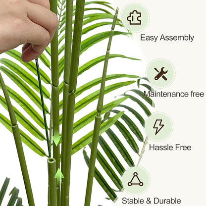 5ft Artificial Palm Tree Indoor Plant Tall Fake Tropical Paradise Palm Tree in Pot with Real Bark Design Faux Areca Palm Tree for Home Office Living Room Bedroom Farmhouse Modern Decor 2pcs
