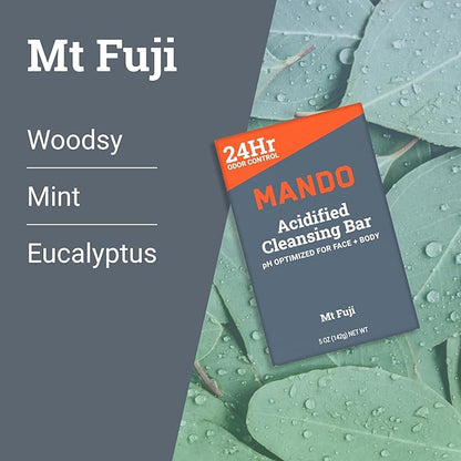 Mando 4-in-1 Acidified Cleansing Bar - 24-Hour Odor Control - Moisturizing Formula - Formulated without SLS and Parabens - Safe For Sensitive Skin - 5 ounces (Pack of 2) - Bourbon Leather & Mt Fuji