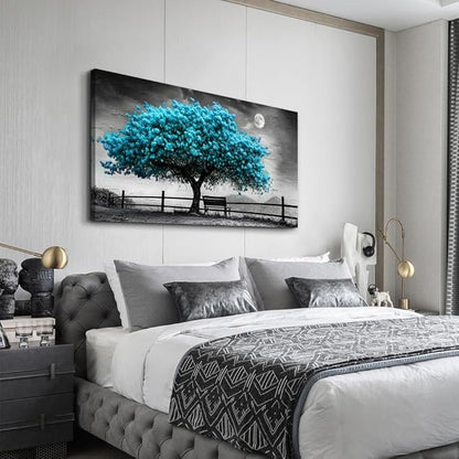 KELIYUAN Blue Tree Of Life Canvas Painting Living Room Office Bedroom Bathroom Wall Decoration Black And White Wall Art Print Modern Natural Tree Art Waterproof Can Be Directly Hung 20x40 In