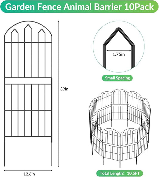 CADUKE Decorative Garden Fence and Fencing 10 Pack, 39in(H) x 10.5ft(L) Rustproof Wire Fence Panels for Dogs, Animal Barrier Fence Flower Edging for Yard, Patio, Outdoor, Arched
