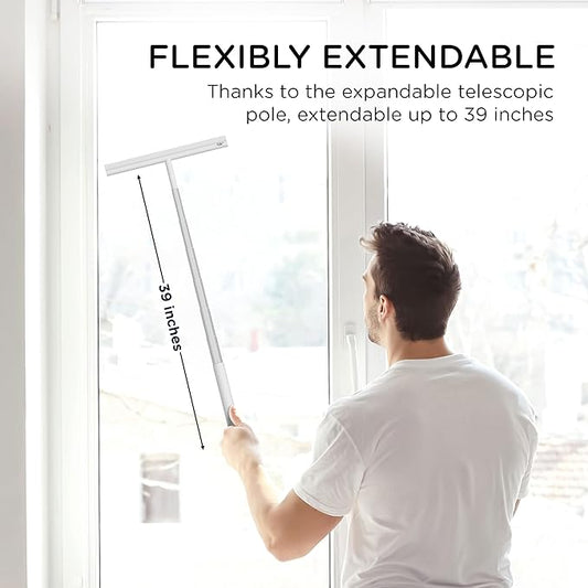 Telescopic Shower Squeegee - with Suction Hook & up to 100 cm I Shower Squeegee for Glass Doors Cleaner squiggy for Tile and Walls Bathroom Squeeze for Door Long Handle