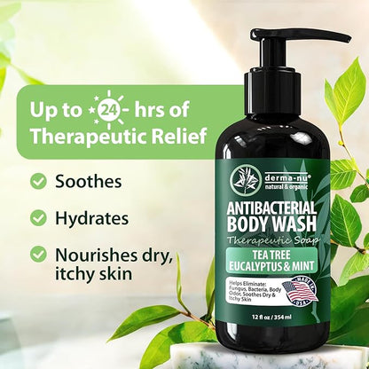 Derma-Nu Therapeutic Antibacterial Soap & Tea Tree Body Wash – For Jock Itch, Athlete’s Foot, Eczema & Back Acne –For Men and Women Safe for All Skin Types – 12 oz