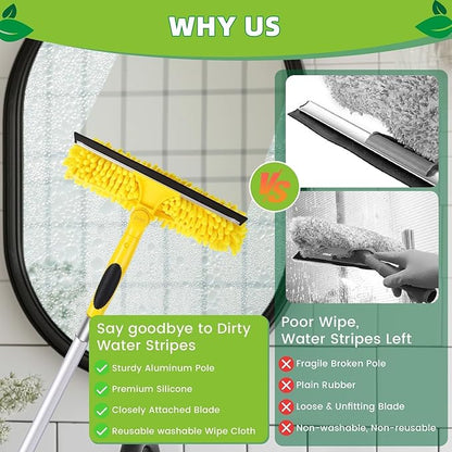 213'' Long Reach Window Squeegee with Telescoping Extension Pole,2 in 1 Shower Cleaning with Telescopic Pole, Extension Washing Tool with Rotatable Clean Head for Indoor/Outdoor High Window Glass