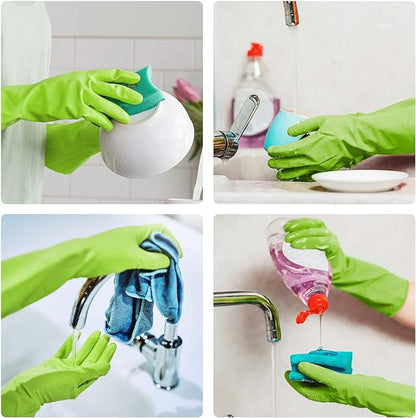 Rubber-Gloves Dishwashing Gloves for Cleaning-Kitchen - 2 Pairs Long Household Cleaning Gloves for Washing Dishes